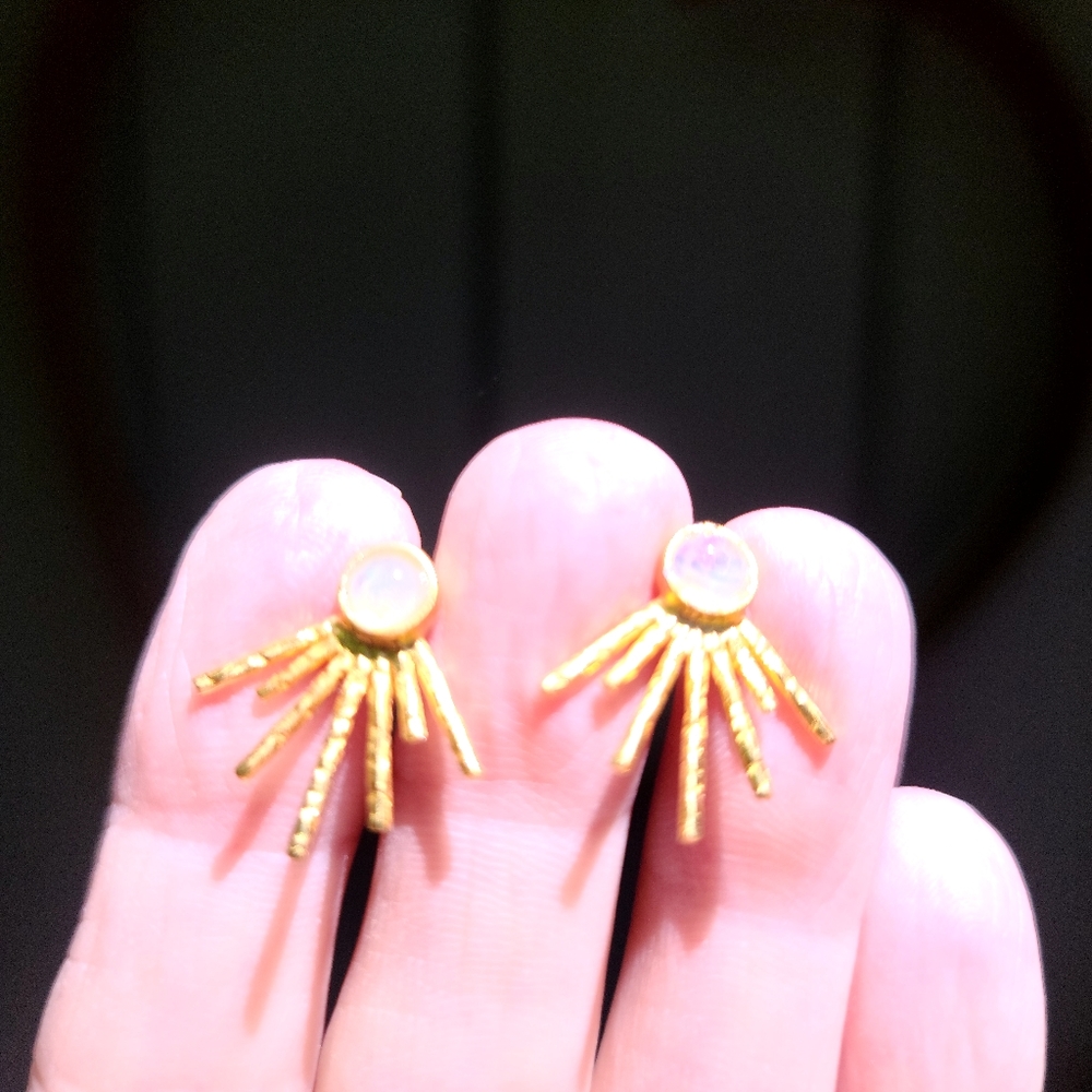 Opal sun burst sterling&gold earrings - Picture 6 of 7